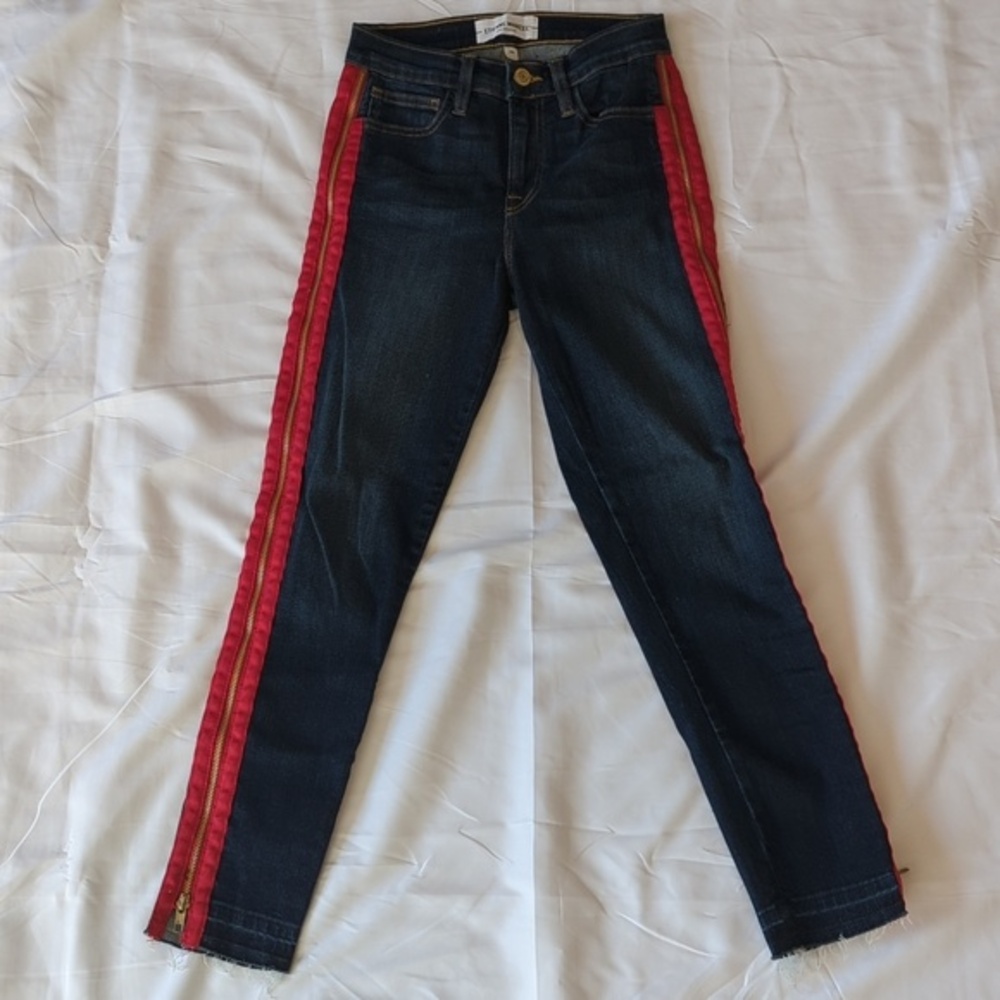 Etienne Marcel Red Zipper Skinny Jeans Size 25 Frayed Ankle